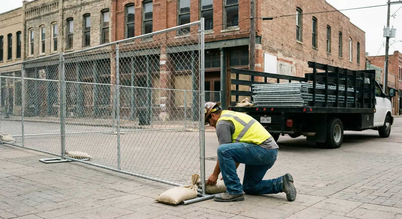 Temporary fence installation in Greenwich urban environment