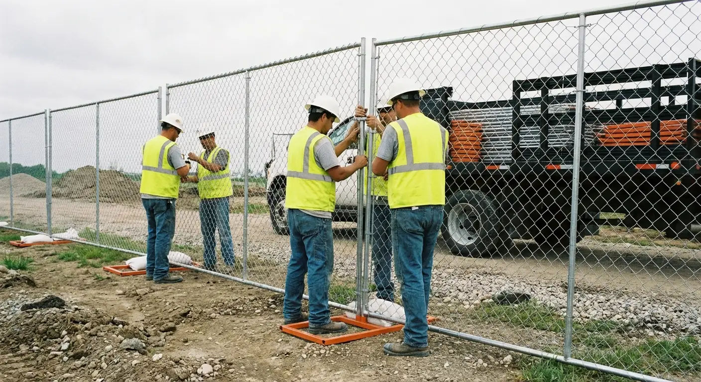 Gold Coast Fence Rentals team installing temporary fencing in Greenwich, CT