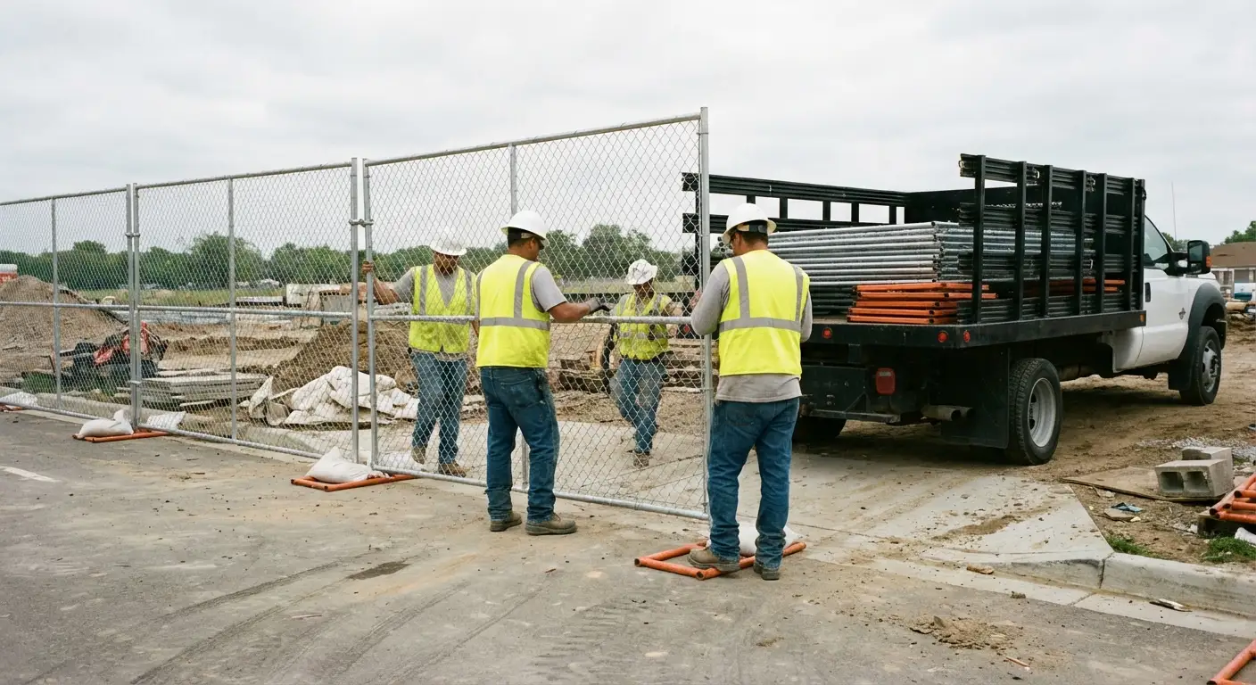 Gold Coast Fence Rentals team securing a construction site perimeter in Greenwich, CT