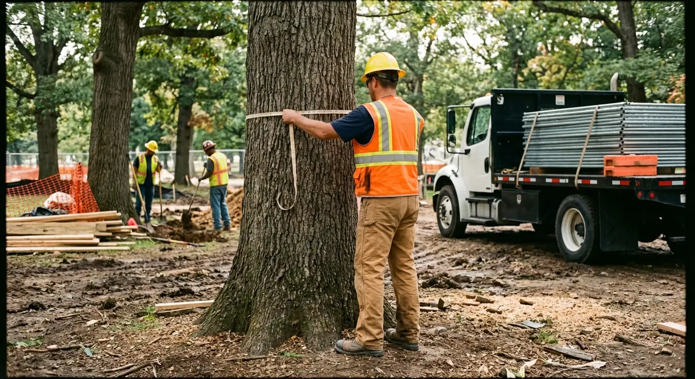 Tree protection zone fencing installation in Greenwich, CT