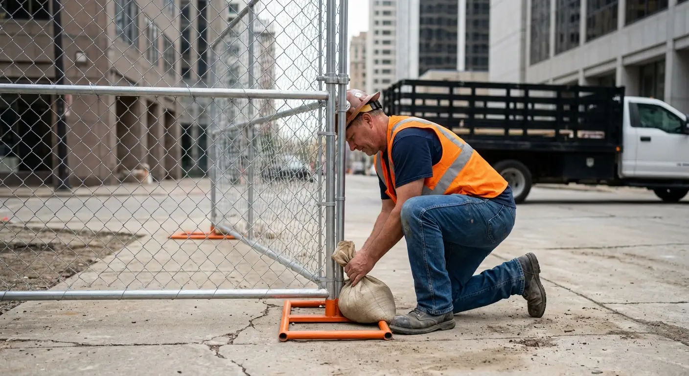 Temporary fence installation in Downtown Greenwich area