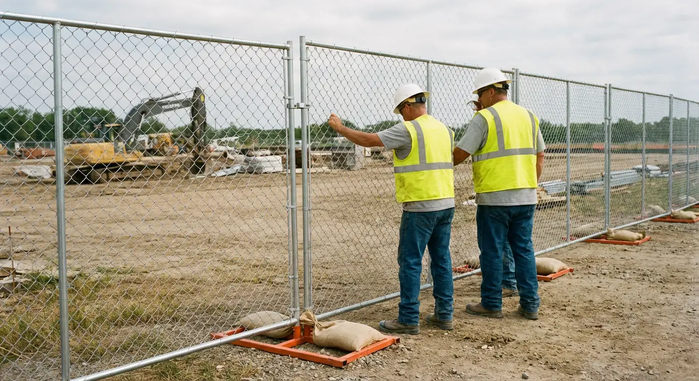 Construction site chain link panel installation in Greenwich, CT